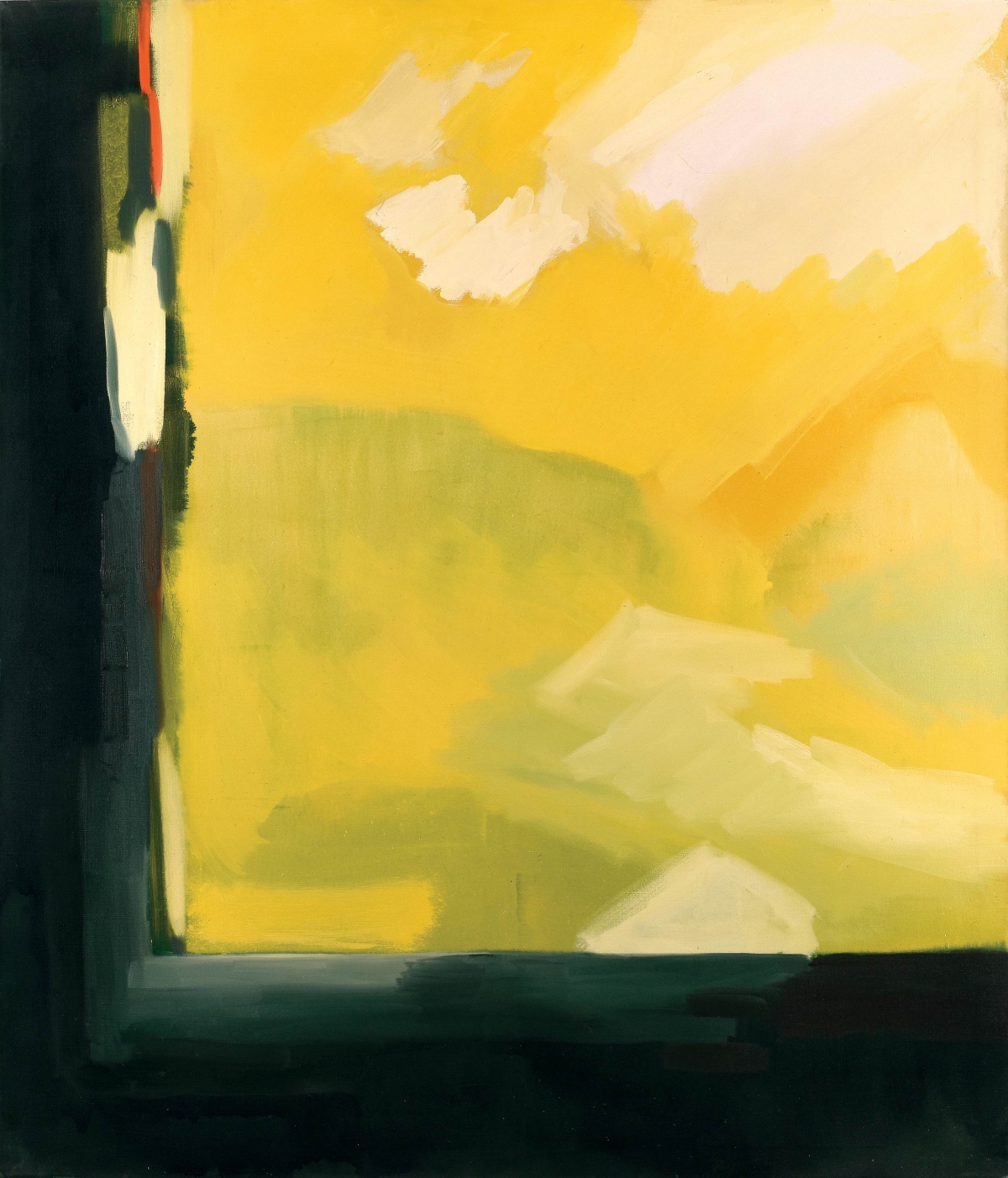 Sommerová Grodlová Hana, Z okna, 2021, tuš a olej na plátně, sign., pracovní rám, 130 x 150 cm, 25 000 Kč